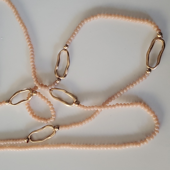 Classy Peach and Gold Tone Long Beaded Necklace and Matching Earrings - Picture 3 of 3